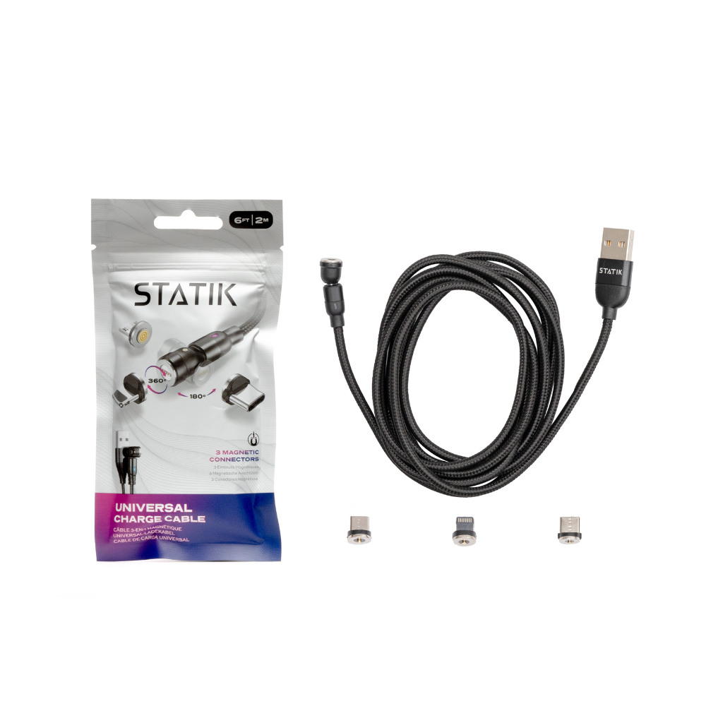 Statik 360 Cable Rotating Phone Charger Made of Durable Nylon Braid Fast